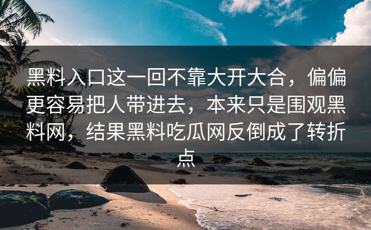 黑料入口这一回不靠大开大合，偏偏更容易把人带进去，本来只是围观黑料网，结果黑料吃瓜网反倒成了转折点