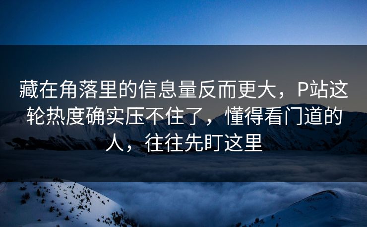 藏在角落里的信息量反而更大，P站这轮热度确实压不住了，懂得看门道的人，往往先盯这里