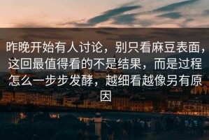 昨晚开始有人讨论，别只看麻豆表面，这回最值得看的不是结果，而是过程怎么一步步发酵，越细看越像另有原因