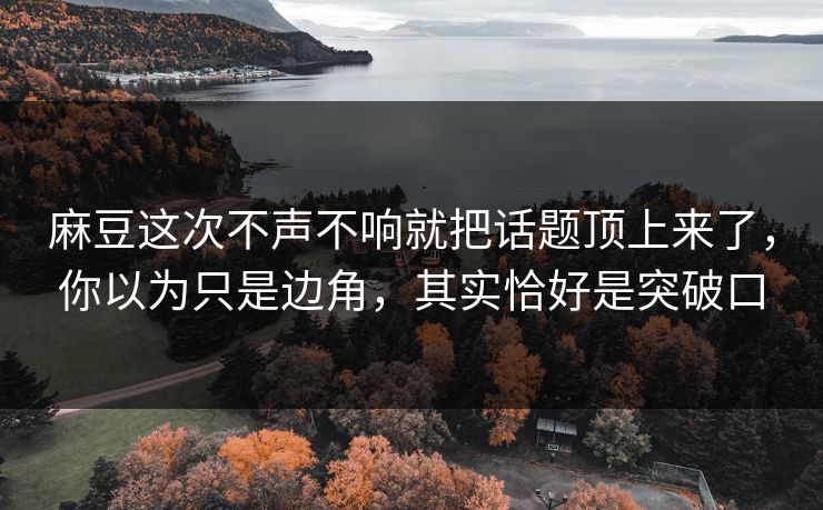麻豆这次不声不响就把话题顶上来了，你以为只是边角，其实恰好是突破口